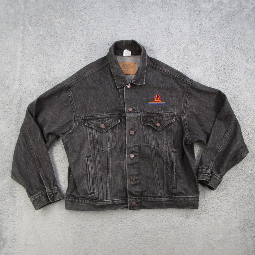Vintage International Denim Hollywood Pictures Jacket Mens XL Black Trucker